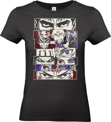 Visions of Power: Shonen Manga Panels - anime eyes shirt, manga panel graphic tee, shonen crossover apparel, anime streetwear fashion, aesthetic otaku clothing, Dojutsu eye design, anime heroes and villains, manga collage shirt, Japanese comic aesthetic, epic anime mashup tee - Standard T-Shirt (Frauen)