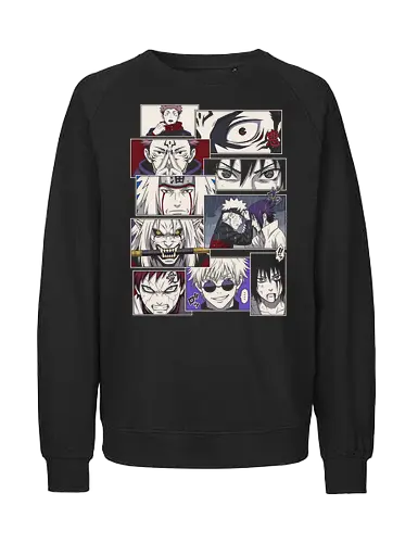 Clash of Eras: Legendary Manga Panels - anime manga panel shirt, shonen crossover graphic tee, aesthetic otaku streetwear, classic anime rivalry merch, modern anime character clothing, Japanese comic page design, minimalist manga fashion, epic anime moments shirt, ninja and sorcerer apparel, retro anime aesthetic tee - Fairtrade Sweatshirt
