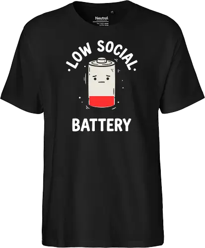 Low Energy: The Sad Battery - low battery shirt, funny tired graphic tee, introvert energy apparel, sad face battery design, relatable burnout clothing, minimalist aesthetic streetwear, sarcastic exhaustion shirt, cute low energy merch, lazy day fashion, Monday mood graphic - Fairtrade T-Shirt