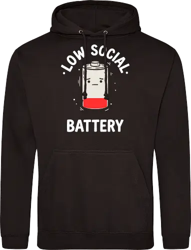 Low Energy: The Sad Battery - low battery shirt, funny tired graphic tee, introvert energy apparel, sad face battery design, relatable burnout clothing, minimalist aesthetic streetwear, sarcastic exhaustion shirt, cute low energy merch, lazy day fashion, Monday mood graphic - Standard Hoodie