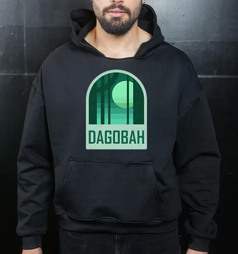 Dagobah - Geometric and minimalist series - Space Opera, 80s, badge, dagobah, film, galaxy, geometric, landscape, minimalist, retro, outer space, science fiction, space, movie, scifi - Cropped Hoodie