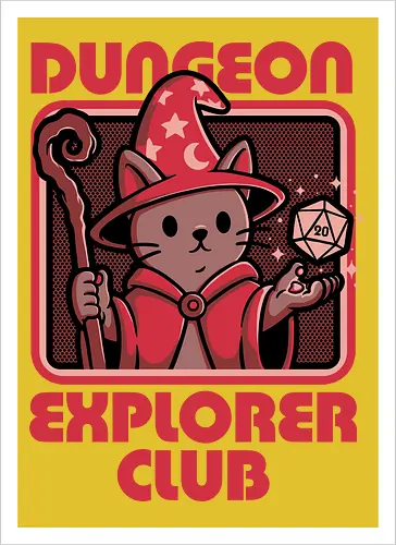 RPG Mage Cat - Rpg, Role-play, Role-playing, Roleplay Game, Role-playing Game, Roleplaying Game, Critical Hit, Critical, Critical Fail, Critical Success, Dungeon Master, Dungeon, Nerd, Geek, Adventure, Fantasy, Magic, Ritual, Magical, Wizard, Sorcery, Sorcerer, D20, Fireball, Tabletop Game, Tabletop, Tabletop Gaming, Tabletop Rpg, Game Master, Exploration, Explorer, Club, Cat, Black Cat, Cats - Kunstdruck