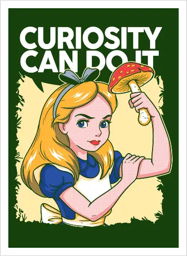 Curiosity Can Do It - A playful fantasy-inspired illustration celebrating curiosity, imagination, and courage through a clever reinterpretation of the iconic motivational poster. - Kunstdruck