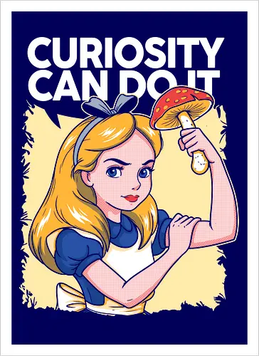 Curiosity Can Do It - A playful fantasy-inspired illustration celebrating curiosity, imagination, and courage through a clever reinterpretation of the iconic motivational poster. - Kunstdruck