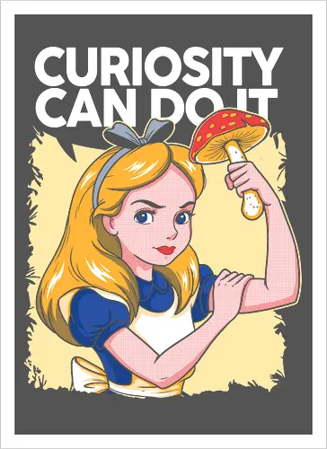 Curiosity Can Do It - A playful fantasy-inspired illustration celebrating curiosity, imagination, and courage through a clever reinterpretation of the iconic motivational poster. - Kunstdruck