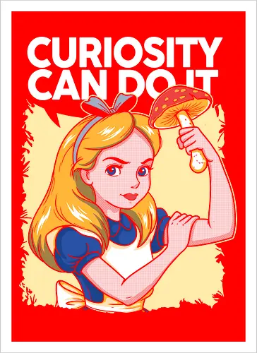 Curiosity Can Do It - A playful fantasy-inspired illustration celebrating curiosity, imagination, and courage through a clever reinterpretation of the iconic motivational poster. - Kunstdruck