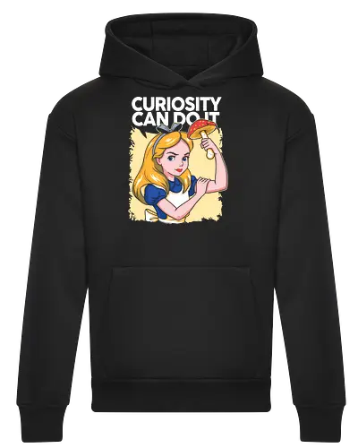 Curiosity Can Do It - A playful fantasy-inspired illustration celebrating curiosity, imagination, and courage through a clever reinterpretation of the iconic motivational poster. - Heavyweight Hoodie