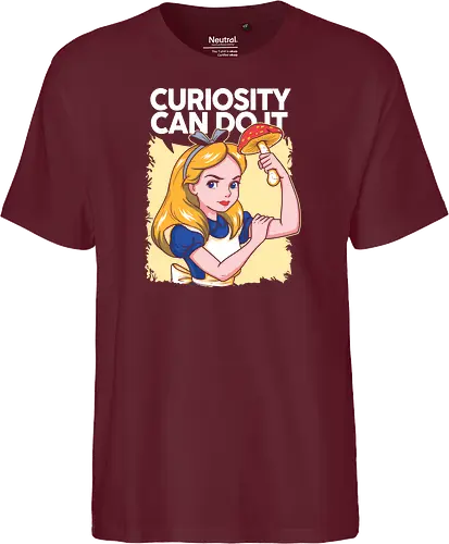 Curiosity Can Do It - A playful fantasy-inspired illustration celebrating curiosity, imagination, and courage through a clever reinterpretation of the iconic motivational poster. - Fairtrade T-Shirt