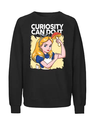 Curiosity Can Do It - A playful fantasy-inspired illustration celebrating curiosity, imagination, and courage through a clever reinterpretation of the iconic motivational poster. - Fairtrade Sweatshirt