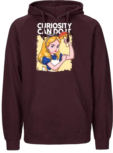 Curiosity Can Do It - A playful fantasy-inspired illustration celebrating curiosity, imagination, and courage through a clever reinterpretation of the iconic motivational poster. - Fairtrade Hoodie