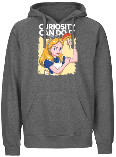 Curiosity Can Do It - A playful fantasy-inspired illustration celebrating curiosity, imagination, and courage through a clever reinterpretation of the iconic motivational poster. - Fairtrade Hoodie