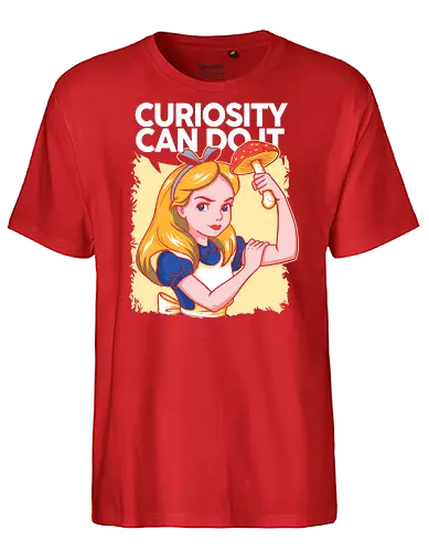 Curiosity Can Do It - A playful fantasy-inspired illustration celebrating curiosity, imagination, and courage through a clever reinterpretation of the iconic motivational poster. - Fairtrade T-Shirt