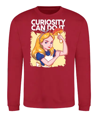 Curiosity Can Do It - A playful fantasy-inspired illustration celebrating curiosity, imagination, and courage through a clever reinterpretation of the iconic motivational poster. - Sweatshirt