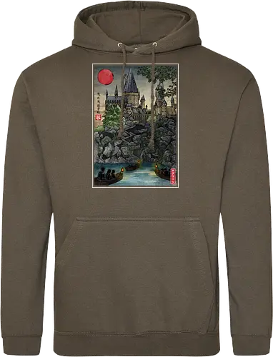 School of witchcraft and wizard woodblock - fantasy, wizard, ukiyo e, howarts, magic, castle, series, japanese art - Standard Hoodie