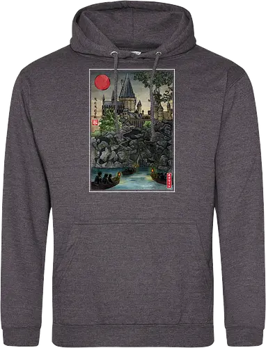 School of witchcraft and wizard woodblock - fantasy, wizard, ukiyo e, howarts, magic, castle, series, japanese art - Standard Hoodie
