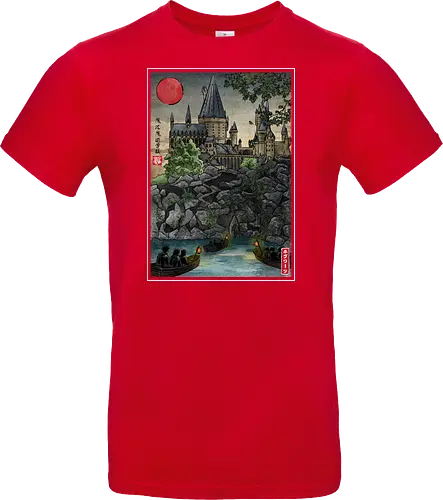School of witchcraft and wizard woodblock - fantasy, wizard, ukiyo e, howarts, magic, castle, series, japanese art - Standard T-Shirt