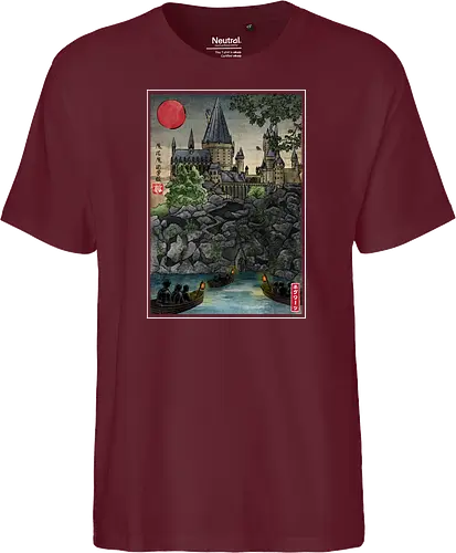 School of witchcraft and wizard woodblock - fantasy, wizard, ukiyo e, howarts, magic, castle, series, japanese art - Fairtrade T-Shirt