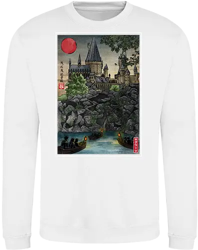 School of witchcraft and wizard woodblock - fantasy, wizard, ukiyo e, howarts, magic, castle, series, japanese art - Sweatshirt