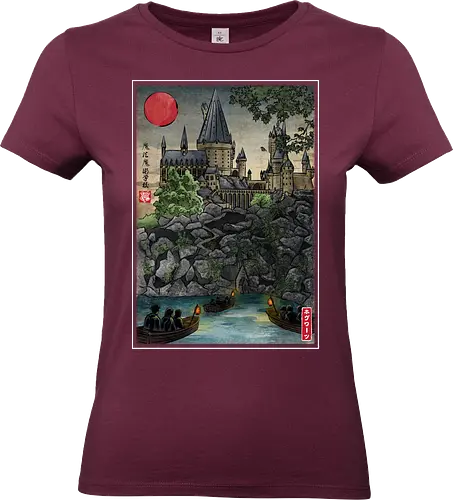School of witchcraft and wizard woodblock - fantasy, wizard, ukiyo e, howarts, magic, castle, series, japanese art - Standard T-Shirt (Frauen)