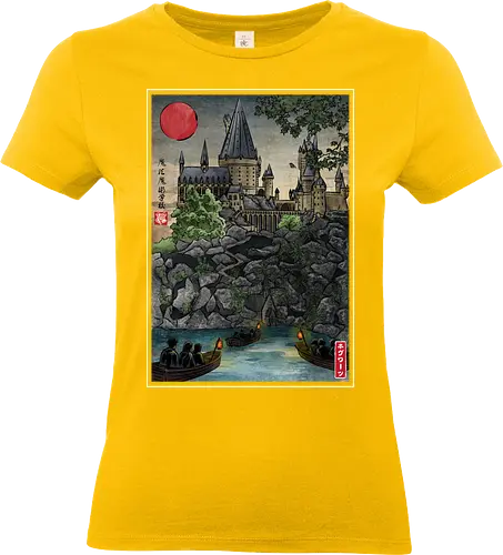 School of witchcraft and wizard woodblock - fantasy, wizard, ukiyo e, howarts, magic, castle, series, japanese art - Standard T-Shirt (Frauen)