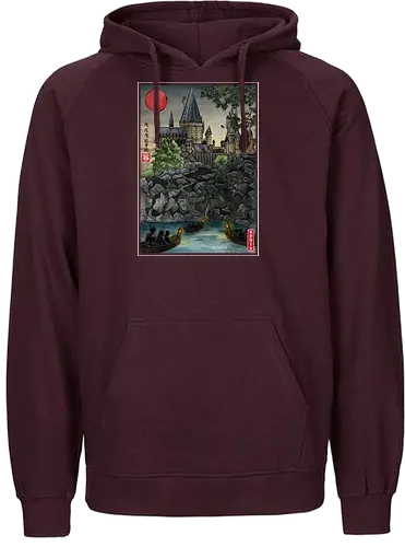 School of witchcraft and wizard woodblock - fantasy, wizard, ukiyo e, howarts, magic, castle, series, japanese art - Fairtrade Hoodie