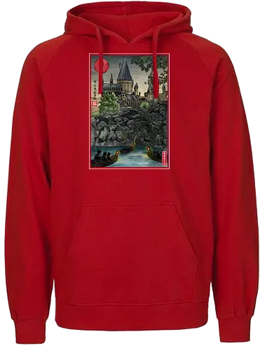 School of witchcraft and wizard woodblock - fantasy, wizard, ukiyo e, howarts, magic, castle, series, japanese art - Fairtrade Hoodie