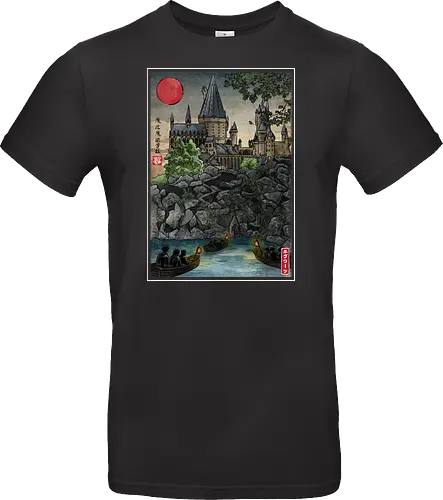 School of witchcraft and wizard woodblock - fantasy, wizard, ukiyo e, howarts, magic, castle, series, japanese art - Standard T-Shirt