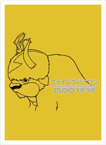 Fliegender Bison und Lemur - Japanische Minimalistische Linienkunst - fliegender Bison minimalistische Kunst, fliegender Lemur Anime, japanische schwarze Linienkunst, minimalistisches Anime Design, süßes Geek Kreaturen Druck, Anime Kreatur Shirt, japanische schwarze Linienkunst, flauschiger Bison Design, Lemur Anime Druck, minimalistische Geek Kunst, Anime Kreatur Shirt, exklusives japanisches Design, süßer Anime Druck, Premium japanische Linienkunst, süßes Nerd Shirt - Kunstdruck