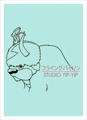 Fliegender Bison und Lemur - Japanische Minimalistische Linienkunst - fliegender Bison minimalistische Kunst, fliegender Lemur Anime, japanische schwarze Linienkunst, minimalistisches Anime Design, süßes Geek Kreaturen Druck, Anime Kreatur Shirt, japanische schwarze Linienkunst, flauschiger Bison Design, Lemur Anime Druck, minimalistische Geek Kunst, Anime Kreatur Shirt, exklusives japanisches Design, süßer Anime Druck, Premium japanische Linienkunst, süßes Nerd Shirt - Kunstdruck
