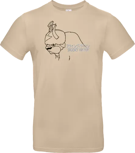Fliegender Bison und Lemur - Japanische Minimalistische Linienkunst - fliegender Bison minimalistische Kunst, fliegender Lemur Anime, japanische schwarze Linienkunst, minimalistisches Anime Design, süßes Geek Kreaturen Druck, Anime Kreatur Shirt, japanische schwarze Linienkunst, flauschiger Bison Design, Lemur Anime Druck, minimalistische Geek Kunst, Anime Kreatur Shirt, exklusives japanisches Design, süßer Anime Druck, Premium japanische Linienkunst, süßes Nerd Shirt - Standard T-Shirt
