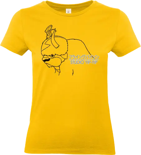 Fliegender Bison und Lemur - Japanische Minimalistische Linienkunst - fliegender Bison minimalistische Kunst, fliegender Lemur Anime, japanische schwarze Linienkunst, minimalistisches Anime Design, süßes Geek Kreaturen Druck, Anime Kreatur Shirt, japanische schwarze Linienkunst, flauschiger Bison Design, Lemur Anime Druck, minimalistische Geek Kunst, Anime Kreatur Shirt, exklusives japanisches Design, süßer Anime Druck, Premium japanische Linienkunst, süßes Nerd Shirt - Standard T-Shirt (Frauen)