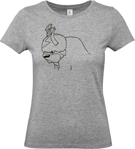 Fliegender Bison und Lemur - Japanische Minimalistische Linienkunst - fliegender Bison minimalistische Kunst, fliegender Lemur Anime, japanische schwarze Linienkunst, minimalistisches Anime Design, süßes Geek Kreaturen Druck, Anime Kreatur Shirt, japanische schwarze Linienkunst, flauschiger Bison Design, Lemur Anime Druck, minimalistische Geek Kunst, Anime Kreatur Shirt, exklusives japanisches Design, süßer Anime Druck, Premium japanische Linienkunst, süßes Nerd Shirt - Standard T-Shirt (Frauen)