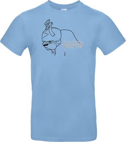 Fliegender Bison und Lemur - Japanische Minimalistische Linienkunst - fliegender Bison minimalistische Kunst, fliegender Lemur Anime, japanische schwarze Linienkunst, minimalistisches Anime Design, süßes Geek Kreaturen Druck, Anime Kreatur Shirt, japanische schwarze Linienkunst, flauschiger Bison Design, Lemur Anime Druck, minimalistische Geek Kunst, Anime Kreatur Shirt, exklusives japanisches Design, süßer Anime Druck, Premium japanische Linienkunst, süßes Nerd Shirt - Standard T-Shirt