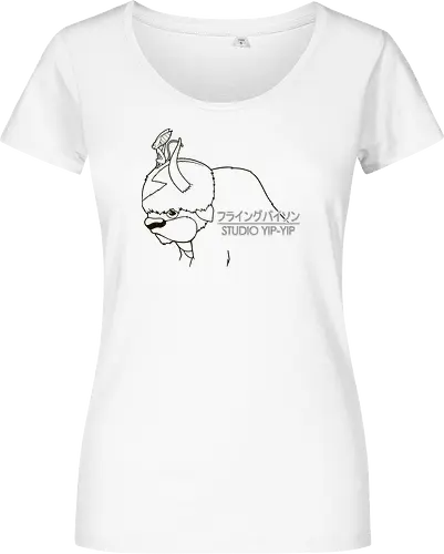 Fliegender Bison und Lemur - Japanische Minimalistische Linienkunst - fliegender Bison minimalistische Kunst, fliegender Lemur Anime, japanische schwarze Linienkunst, minimalistisches Anime Design, süßes Geek Kreaturen Druck, Anime Kreatur Shirt, japanische schwarze Linienkunst, flauschiger Bison Design, Lemur Anime Druck, minimalistische Geek Kunst, Anime Kreatur Shirt, exklusives japanisches Design, süßer Anime Druck, Premium japanische Linienkunst, süßes Nerd Shirt - Damen T-Shirt