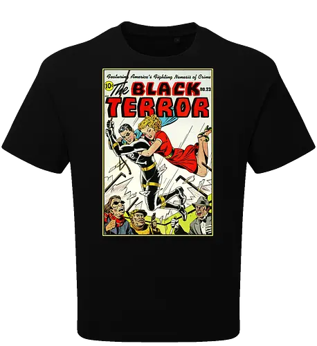 Klassischer Held der 40er - Vintage Comic Kunst, Retro 1940er Cover, Black Terror, Golden Age Comics, klassischer amerikanischer Held, Pulp Comic Kunst, Vintage Superheld, Retro Druck, Comic Sammler, 1940er Kunst, klassische Illustration, Sammler Geschenk, goldenes Zeitalter Comic, Schwarzer Anzug Held, ikonisches Cover, Retro amerikanische Kunst, klassische Popkultur - Oversize T-Shirt