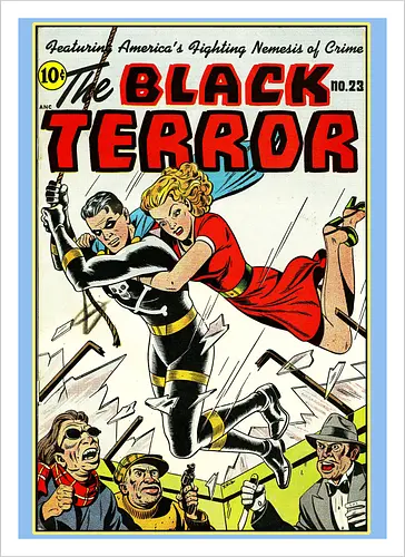 Klassischer Held der 40er - Vintage Comic Kunst, Retro 1940er Cover, Black Terror, Golden Age Comics, klassischer amerikanischer Held, Pulp Comic Kunst, Vintage Superheld, Retro Druck, Comic Sammler, 1940er Kunst, klassische Illustration, Sammler Geschenk, goldenes Zeitalter Comic, Schwarzer Anzug Held, ikonisches Cover, Retro amerikanische Kunst, klassische Popkultur - Kunstdruck