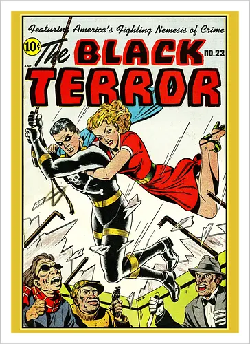 Klassischer Held der 40er - Vintage Comic Kunst, Retro 1940er Cover, Black Terror, Golden Age Comics, klassischer amerikanischer Held, Pulp Comic Kunst, Vintage Superheld, Retro Druck, Comic Sammler, 1940er Kunst, klassische Illustration, Sammler Geschenk, goldenes Zeitalter Comic, Schwarzer Anzug Held, ikonisches Cover, Retro amerikanische Kunst, klassische Popkultur - Kunstdruck