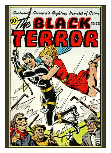 Klassischer Held der 40er - Vintage Comic Kunst, Retro 1940er Cover, Black Terror, Golden Age Comics, klassischer amerikanischer Held, Pulp Comic Kunst, Vintage Superheld, Retro Druck, Comic Sammler, 1940er Kunst, klassische Illustration, Sammler Geschenk, goldenes Zeitalter Comic, Schwarzer Anzug Held, ikonisches Cover, Retro amerikanische Kunst, klassische Popkultur - Kunstdruck
