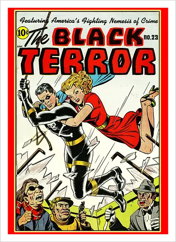 Klassischer Held der 40er - Vintage Comic Kunst, Retro 1940er Cover, Black Terror, Golden Age Comics, klassischer amerikanischer Held, Pulp Comic Kunst, Vintage Superheld, Retro Druck, Comic Sammler, 1940er Kunst, klassische Illustration, Sammler Geschenk, goldenes Zeitalter Comic, Schwarzer Anzug Held, ikonisches Cover, Retro amerikanische Kunst, klassische Popkultur - Kunstdruck