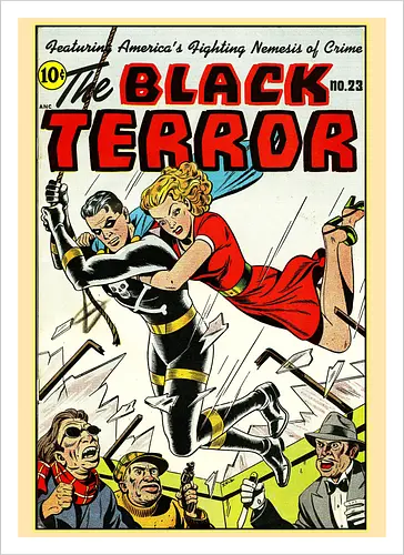 Klassischer Held der 40er - Vintage Comic Kunst, Retro 1940er Cover, Black Terror, Golden Age Comics, klassischer amerikanischer Held, Pulp Comic Kunst, Vintage Superheld, Retro Druck, Comic Sammler, 1940er Kunst, klassische Illustration, Sammler Geschenk, goldenes Zeitalter Comic, Schwarzer Anzug Held, ikonisches Cover, Retro amerikanische Kunst, klassische Popkultur - Kunstdruck