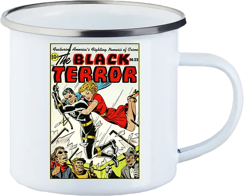 Klassischer Held der 40er - Vintage Comic Kunst, Retro 1940er Cover, Black Terror, Golden Age Comics, klassischer amerikanischer Held, Pulp Comic Kunst, Vintage Superheld, Retro Druck, Comic Sammler, 1940er Kunst, klassische Illustration, Sammler Geschenk, goldenes Zeitalter Comic, Schwarzer Anzug Held, ikonisches Cover, Retro amerikanische Kunst, klassische Popkultur - Emailletasse