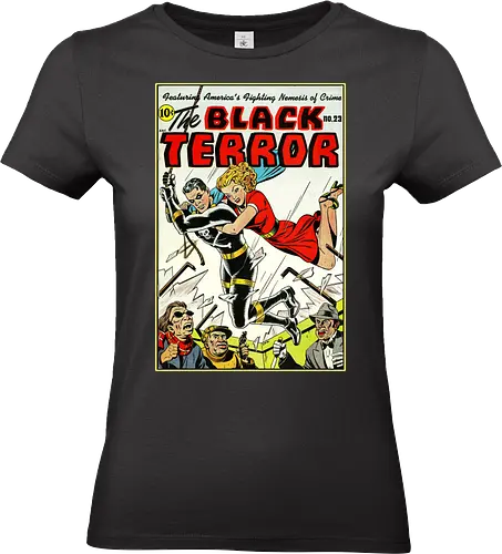 Klassischer Held der 40er - Vintage Comic Kunst, Retro 1940er Cover, Black Terror, Golden Age Comics, klassischer amerikanischer Held, Pulp Comic Kunst, Vintage Superheld, Retro Druck, Comic Sammler, 1940er Kunst, klassische Illustration, Sammler Geschenk, goldenes Zeitalter Comic, Schwarzer Anzug Held, ikonisches Cover, Retro amerikanische Kunst, klassische Popkultur - Standard T-Shirt (Frauen)