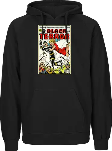 Klassischer Held der 40er - Vintage Comic Kunst, Retro 1940er Cover, Black Terror, Golden Age Comics, klassischer amerikanischer Held, Pulp Comic Kunst, Vintage Superheld, Retro Druck, Comic Sammler, 1940er Kunst, klassische Illustration, Sammler Geschenk, goldenes Zeitalter Comic, Schwarzer Anzug Held, ikonisches Cover, Retro amerikanische Kunst, klassische Popkultur - Fairtrade Hoodie