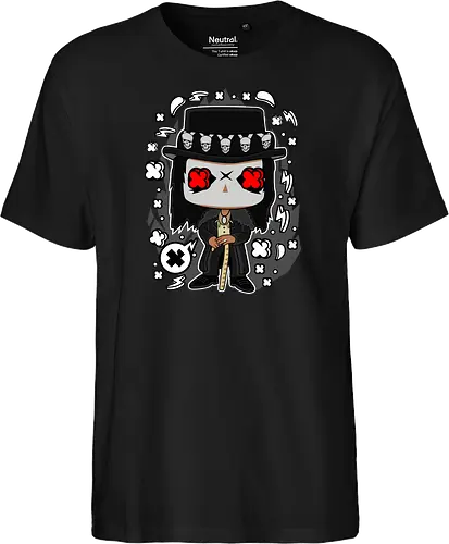 Voodoo-Entität Chibi - dunkle Chibi-Kunst, Voodoo-Entität, Totenkopf-Zylinder, rote Augen, Horror-Druck, übernatürlicher Charakter, Papa Legba, American Horror Story, AHS Coven, Funko Pop, vodu, Geek Horror Kunst, Chibi Sammlerstück, Machtstab, Horror-Fan-Geschenk, mystische Figur, Voodoo-Ästhetik, Horror-Geek-Kleidung, exklusive dunkle Kunst, geheimnisvoller Charakter - Fairtrade T-Shirt