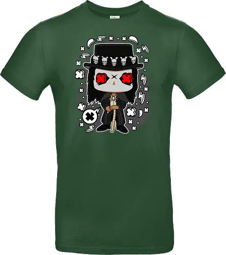 Voodoo-Entität Chibi - dunkle Chibi-Kunst, Voodoo-Entität, Totenkopf-Zylinder, rote Augen, Horror-Druck, übernatürlicher Charakter, Papa Legba, American Horror Story, AHS Coven, Funko Pop, vodu, Geek Horror Kunst, Chibi Sammlerstück, Machtstab, Horror-Fan-Geschenk, mystische Figur, Voodoo-Ästhetik, Horror-Geek-Kleidung, exklusive dunkle Kunst, geheimnisvoller Charakter - Standard T-Shirt