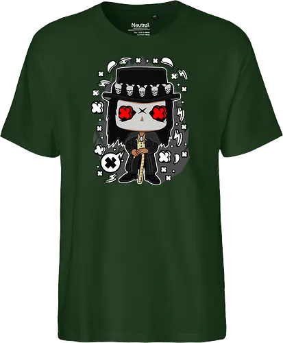Voodoo-Entität Chibi - dunkle Chibi-Kunst, Voodoo-Entität, Totenkopf-Zylinder, rote Augen, Horror-Druck, übernatürlicher Charakter, Papa Legba, American Horror Story, AHS Coven, Funko Pop, vodu, Geek Horror Kunst, Chibi Sammlerstück, Machtstab, Horror-Fan-Geschenk, mystische Figur, Voodoo-Ästhetik, Horror-Geek-Kleidung, exklusive dunkle Kunst, geheimnisvoller Charakter - Fairtrade T-Shirt