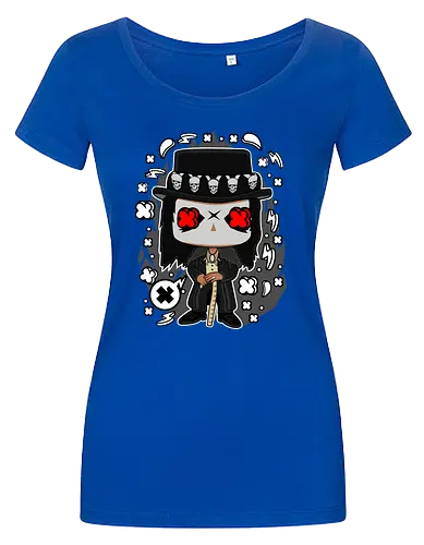 Voodoo-Entität Chibi - dunkle Chibi-Kunst, Voodoo-Entität, Totenkopf-Zylinder, rote Augen, Horror-Druck, übernatürlicher Charakter, Papa Legba, American Horror Story, AHS Coven, Funko Pop, vodu, Geek Horror Kunst, Chibi Sammlerstück, Machtstab, Horror-Fan-Geschenk, mystische Figur, Voodoo-Ästhetik, Horror-Geek-Kleidung, exklusive dunkle Kunst, geheimnisvoller Charakter - Damen T-Shirt