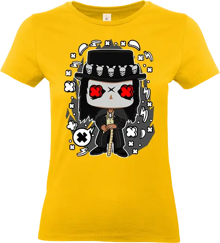 Voodoo-Entität Chibi - dunkle Chibi-Kunst, Voodoo-Entität, Totenkopf-Zylinder, rote Augen, Horror-Druck, übernatürlicher Charakter, Papa Legba, American Horror Story, AHS Coven, Funko Pop, vodu, Geek Horror Kunst, Chibi Sammlerstück, Machtstab, Horror-Fan-Geschenk, mystische Figur, Voodoo-Ästhetik, Horror-Geek-Kleidung, exklusive dunkle Kunst, geheimnisvoller Charakter - Standard T-Shirt (Frauen)