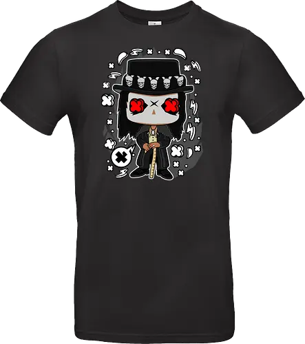 Voodoo-Entität Chibi - dunkle Chibi-Kunst, Voodoo-Entität, Totenkopf-Zylinder, rote Augen, Horror-Druck, übernatürlicher Charakter, Papa Legba, American Horror Story, AHS Coven, Funko Pop, vodu, Geek Horror Kunst, Chibi Sammlerstück, Machtstab, Horror-Fan-Geschenk, mystische Figur, Voodoo-Ästhetik, Horror-Geek-Kleidung, exklusive dunkle Kunst, geheimnisvoller Charakter - Standard T-Shirt