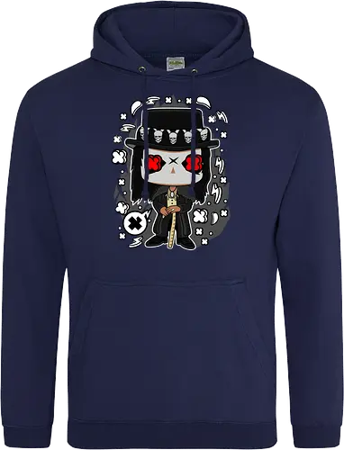 Voodoo-Entität Chibi - dunkle Chibi-Kunst, Voodoo-Entität, Totenkopf-Zylinder, rote Augen, Horror-Druck, übernatürlicher Charakter, Papa Legba, American Horror Story, AHS Coven, Funko Pop, vodu, Geek Horror Kunst, Chibi Sammlerstück, Machtstab, Horror-Fan-Geschenk, mystische Figur, Voodoo-Ästhetik, Horror-Geek-Kleidung, exklusive dunkle Kunst, geheimnisvoller Charakter - Standard Hoodie
